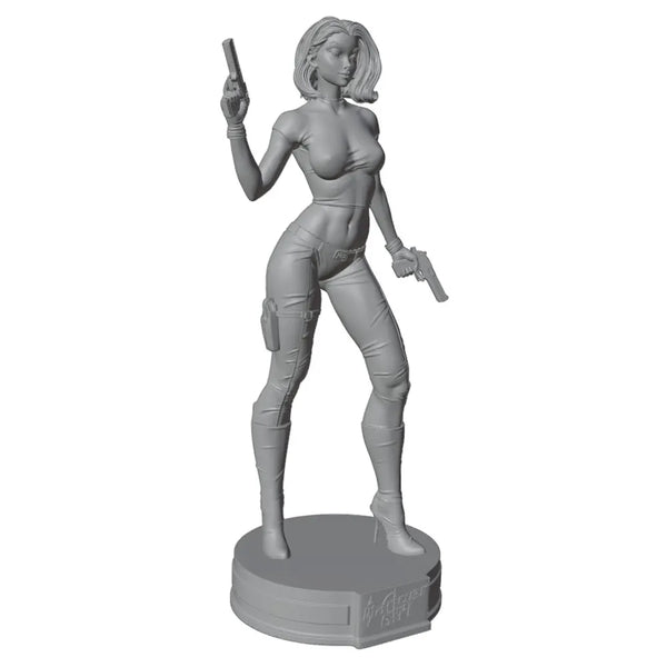 1/24 Tactical Sci-Fi Soldier with Asymmetrical Hair and Blasters, Resin Model Figure Kit, Sci-Fi Theme, Unassembled and Unpainted