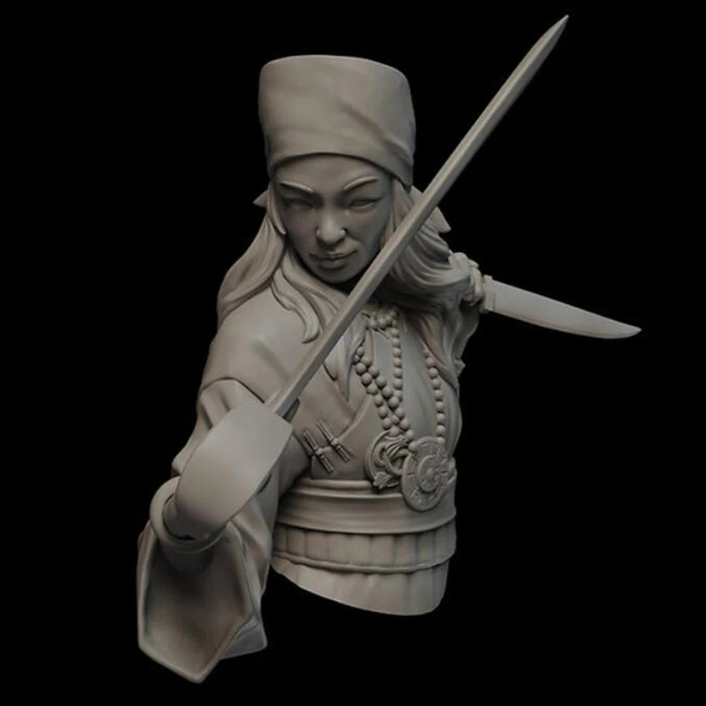 1/12 Female Warrior Sorceress, Resin Model Bust Kit, Fantasy Theme, Unassembled and Unpainted