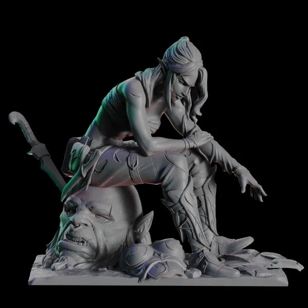 1/24 Hard Day Female Elf Warrior & Demons, 4 Figures, Resin Model Figure Kit, Fantasy Theme, Unassembled and Unpainted