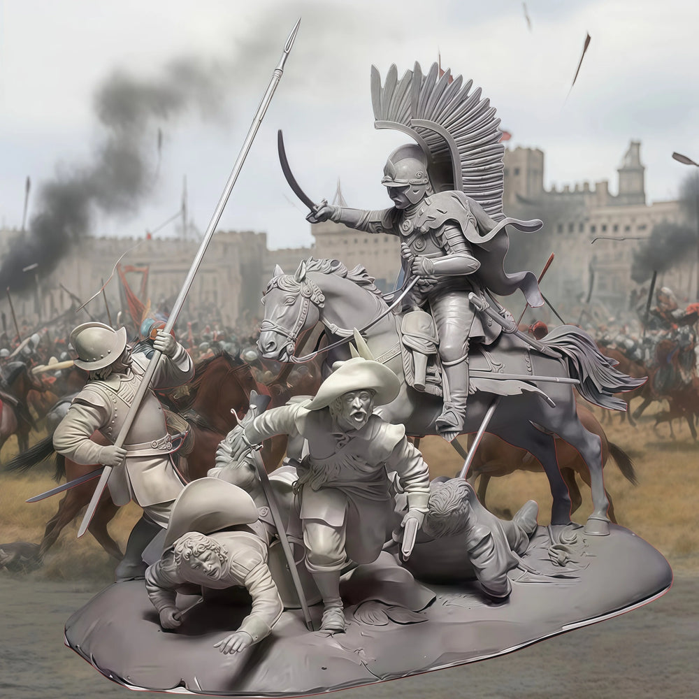 1/35 Medieval European Cavalry Battle, 4 Figures, Resin Model Diorama Kit, Unassembled and Unpainted