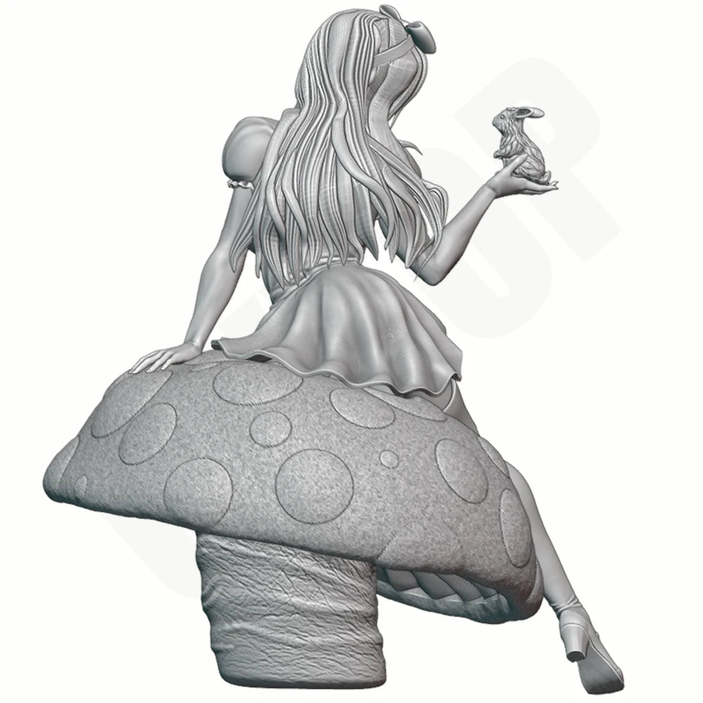 1/24 Fairy Tale Girl on Mushroom Seat, Resin Model Figure Kit, Fantasy Theme, Unassembled and Unpainted