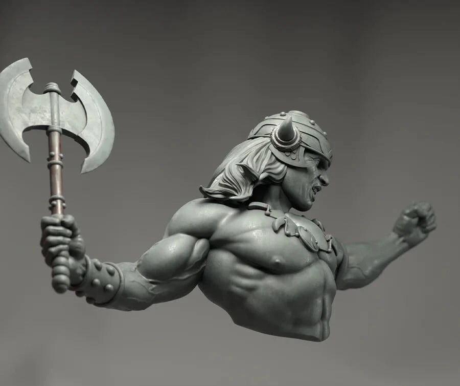 1/10 Bearded Barbarian with Horned Helmet and Double-Axe, Resin Model Bust Kit, Fantasy Theme, Unassembled and Unpainted