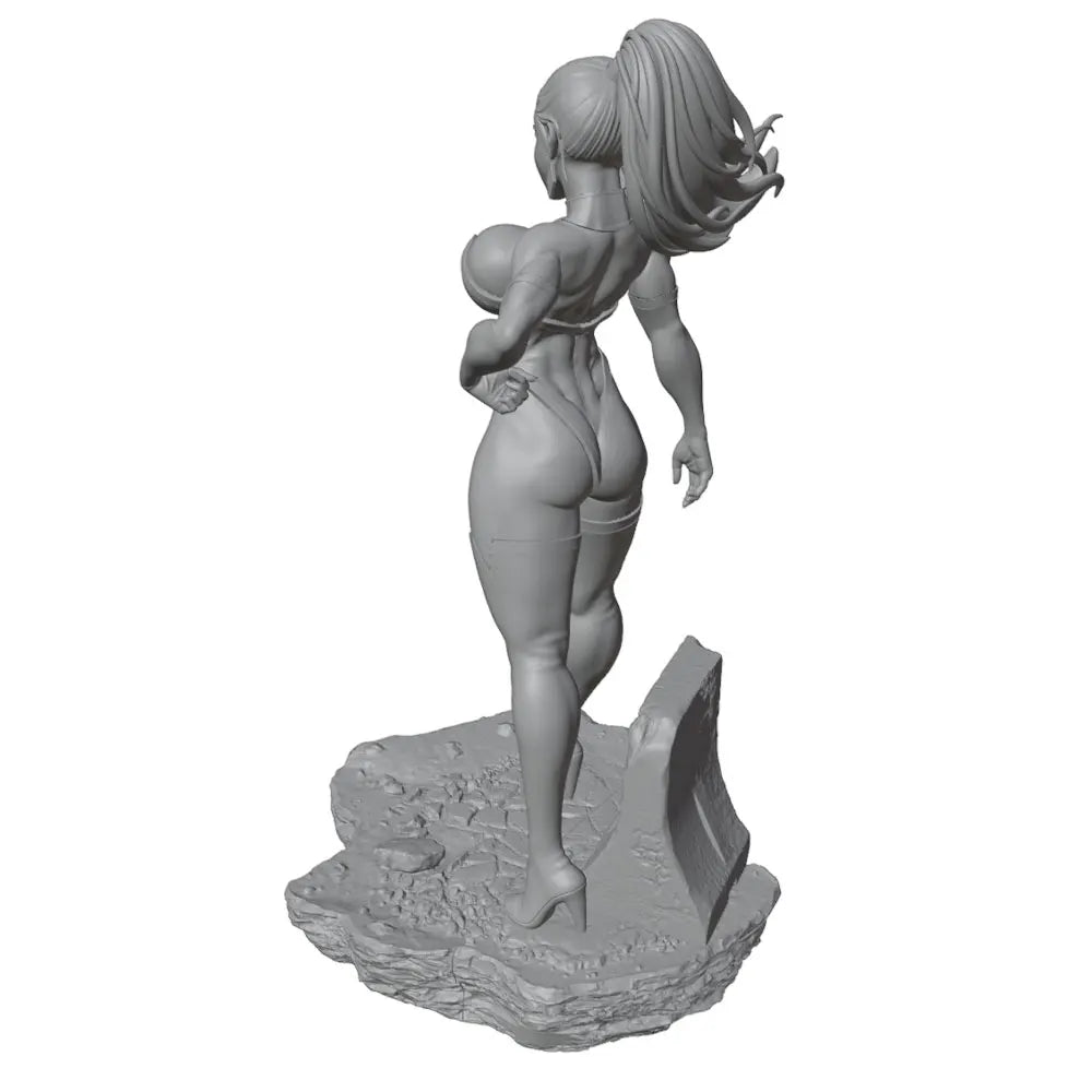 75mm Fantasy Female Pin-up on Rocky Base, Resin Model Figure Kit, Unassembled and Unpainted