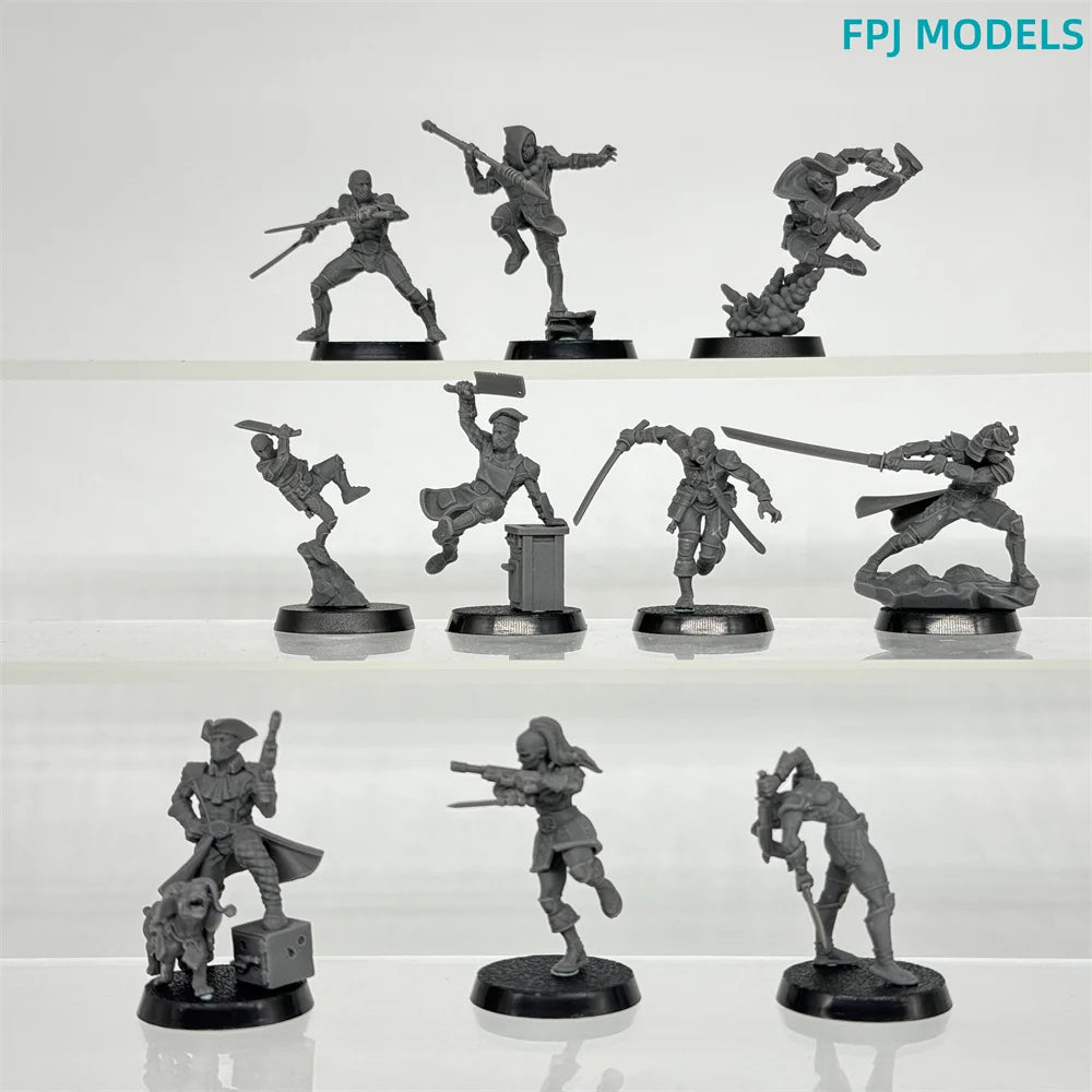 30mm Jester Warriors, 10 Figures, Resin Model Figure Kit, Fantasy Theme, Unassembled and Unpainted