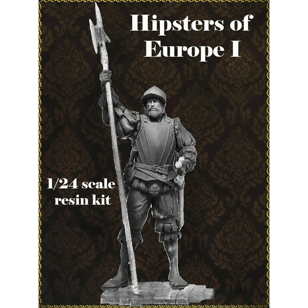 1/24 Medieval European Soldiers with Polearms, 4 Figures, Resin Model Figure Kit, Unassembled and Unpainted