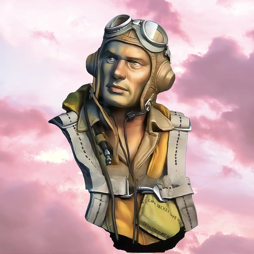 1/10 WWII Aviator in Leather Flight Jacket, Resin Model Bust Kit, Unassembled and Unpainted