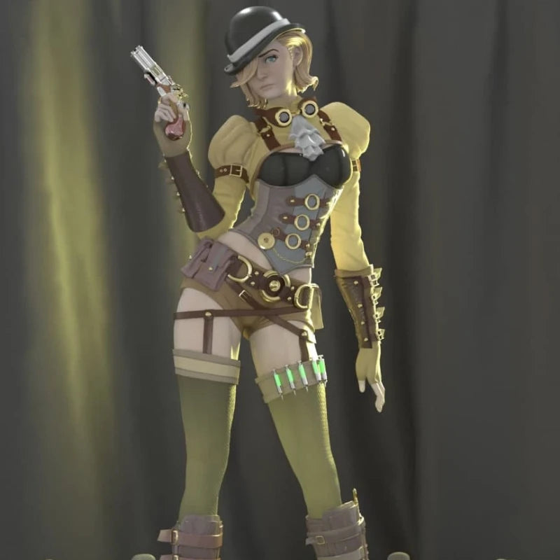 1/24 Gunslinger in Yellow Bustier and Revolver, Resin Model Figure Kit, Fantasy Theme, Unassembled and Unpainted