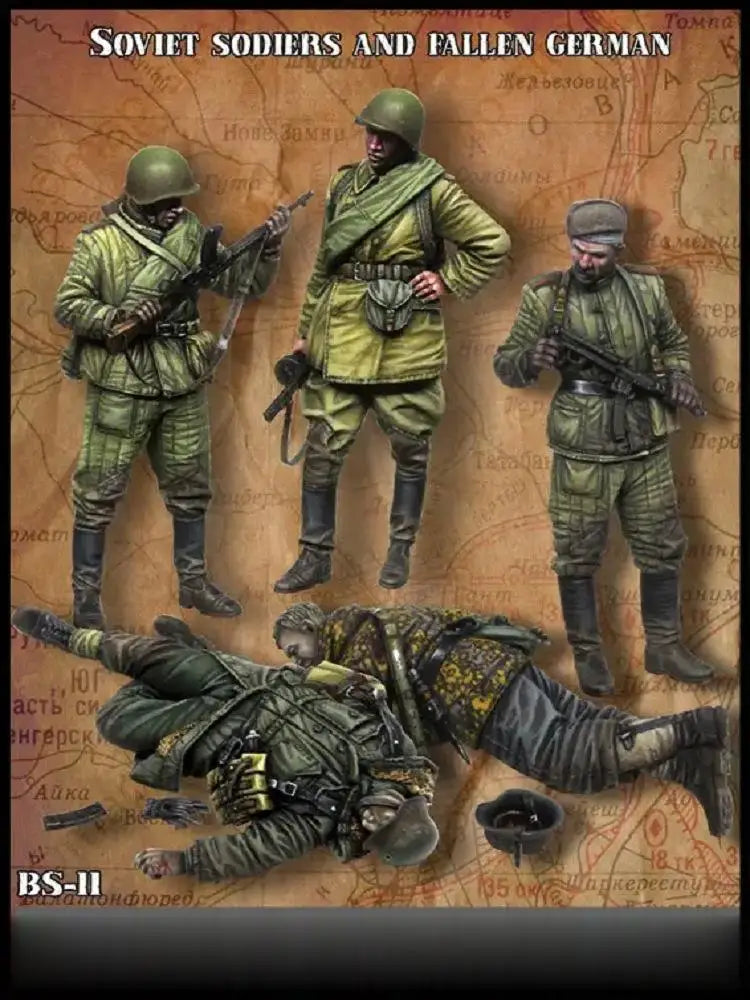 1/35 WWII Soviet Infantry with Casualties, 5 Figures, Resin Model Figure Kit, Unassembled and Unpainted