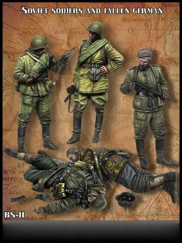1/35 WWII Soviet Infantry with Casualties, 5 Figures, Resin Model Figure Kit, Unassembled and Unpainted