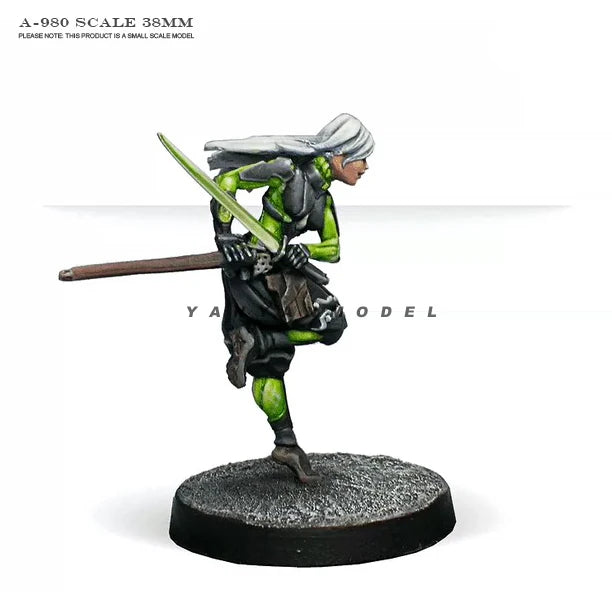38mm Tactical Warrior with White Hair and Sword, Resin Model Figure Kit, Fantasy Theme, Unassembled and Unpainted