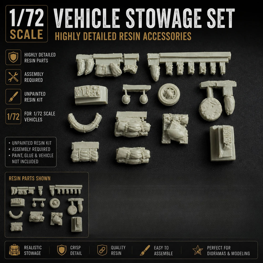 1/72 Vehicle Stowage Set, Resin Model Accessory Kit, Military Theme, Unpainted