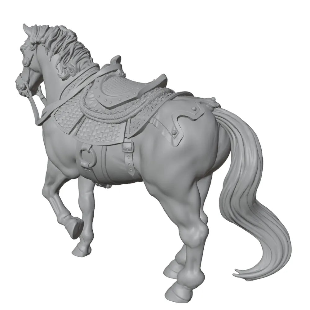 50mm Ornate Armored War Horse, Resin Model Creature Kit, Fantasy Theme, Unassembled and Unpainted