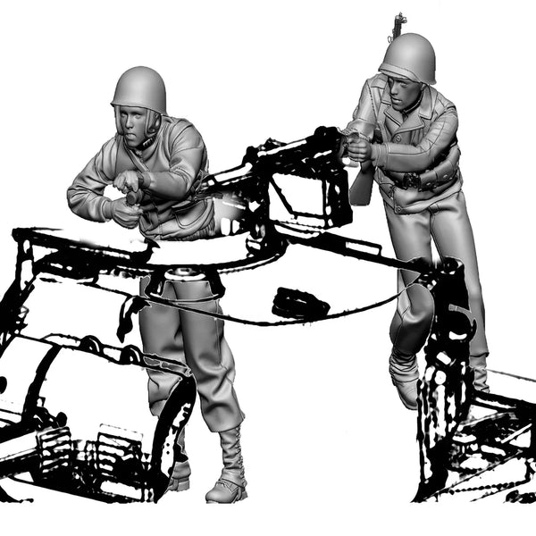 1/35 WWII US Commander & .50 Cal Gunner, 2 Figures, Resin Model Figure Kit, Unassembled and Unpainted