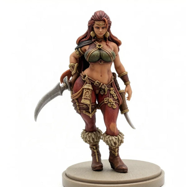 38mm Female Demon Warrior with Twin Scythes, Resin Model Figure Kit, Fantasy Theme, Unassembled and Unpainted