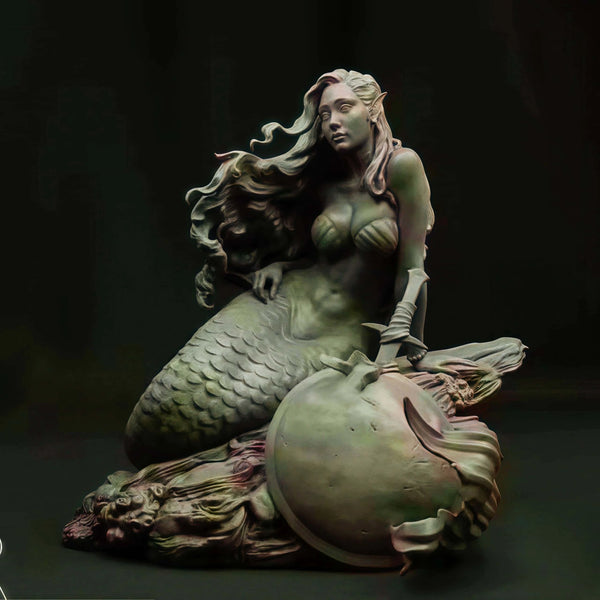1/24 Mermaid Perched on Ornate Shell, Resin Model Figure Kit, Fantasy Theme, Unassembled and Unpainted