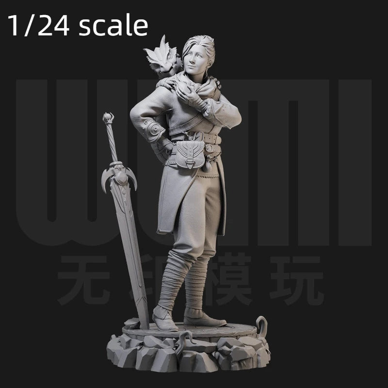 1/24 Female Warrior in Armor with Greatsword, Resin Model Figure Kit, Fantasy Theme, Unassembled and Unpainted