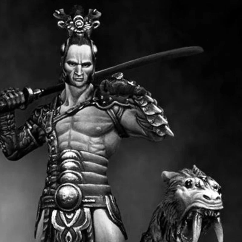 1/32 Barbarian Warrior & Beasts, Resin Model Figure Kit, Fantasy Theme, Unassembled and Unpainted