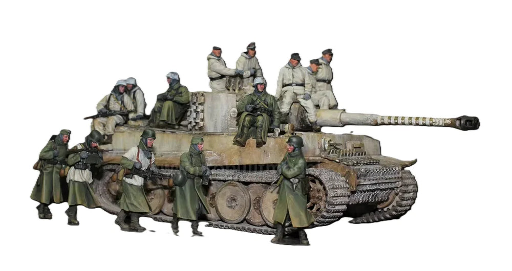 1/35 WWII Soviet Soldiers with T-34 Tank, 14 Figures, Resin Model Diorama Kit, Unassembled and Unpainted
