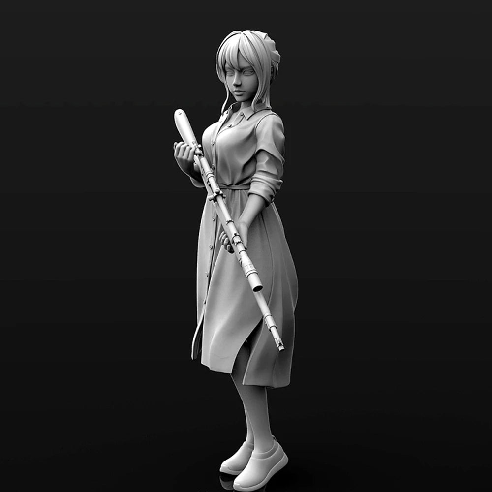1/24 Female Scout in Coat with Scoped Rifle, Resin Model Figure Kit, Anime Theme, Unassembled and Unpainted