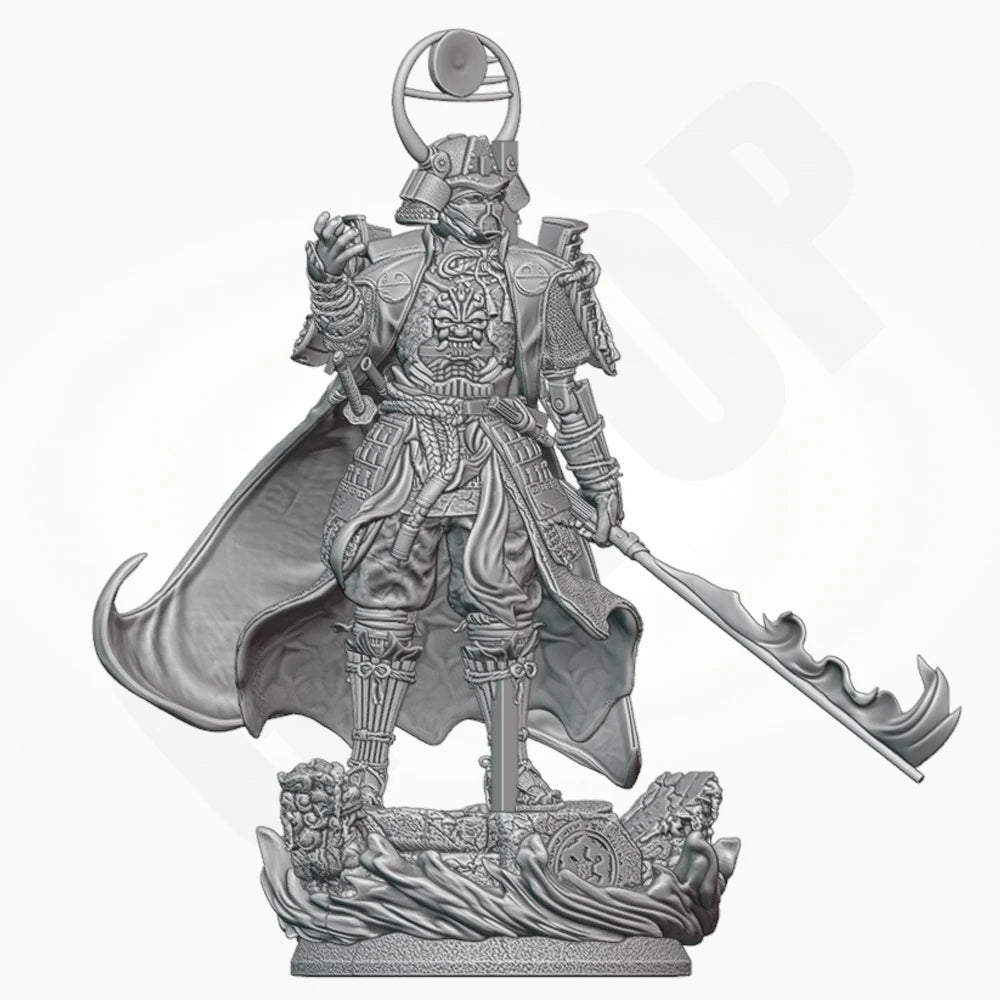 1/24 Female Samurai Warrior with Crescent Helm and Naginata, Resin Model Figure Kit, Fantasy Theme, Unassembled and Unpainted