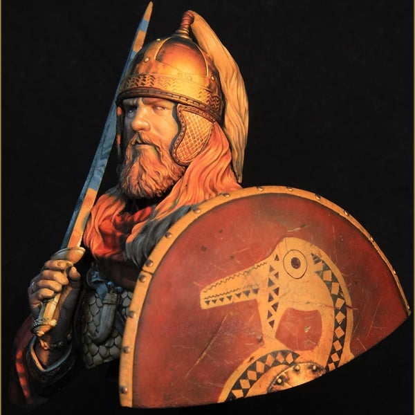 1/10 Medieval Red-Bearded Viking in Horned Helm with Shield, Resin Model Bust Kit, Unassembled and Unpainted