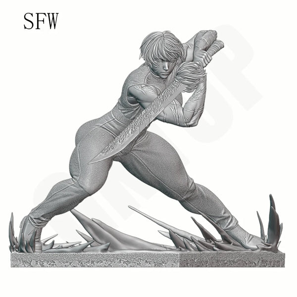1/24 Warrior with Teal Hair and Sword, Resin Model Figure Kit, Anime Theme, Unassembled and Unpainted