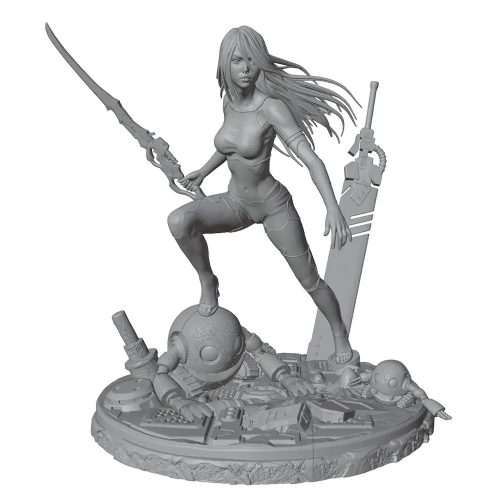 1/24 Female Warrior with Dual Blades on Skull Base, Resin Model Figure Kit, Fantasy Theme, Unassembled and Unpainted
