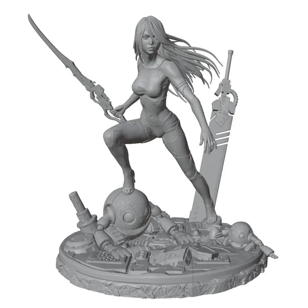 1/24 Female Warrior with Dual Blades on Skull Base, Resin Model Figure Kit, Fantasy Theme, Unassembled and Unpainted