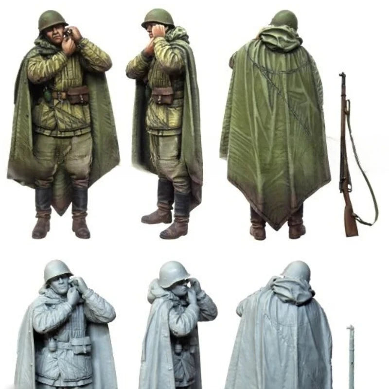 1/35 Cold War Soviet Soldier with Binoculars and Greatcoat, Resin Model Figure Kit, Unassembled and Unpainted