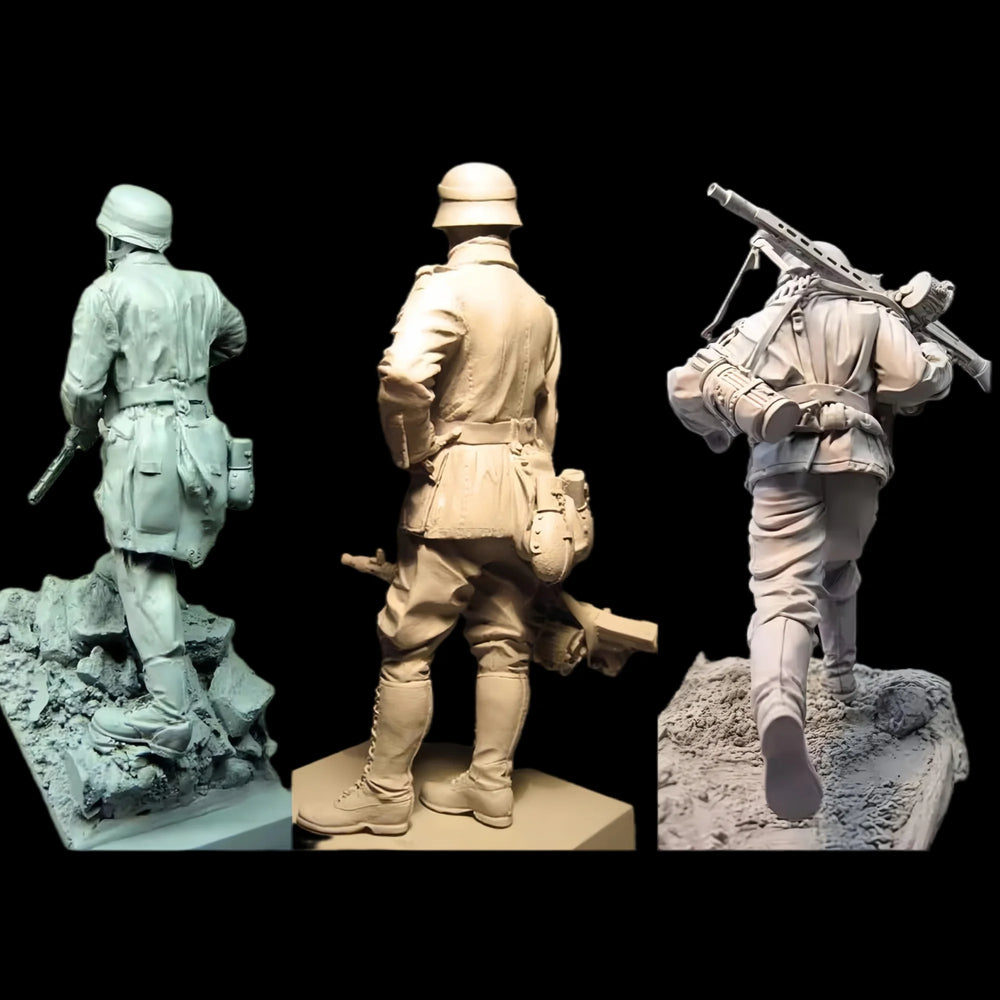 1/16 WWII German Combat Squad, 3 Figures, Resin Model Figure Kit, Unassembled and Unpainted
