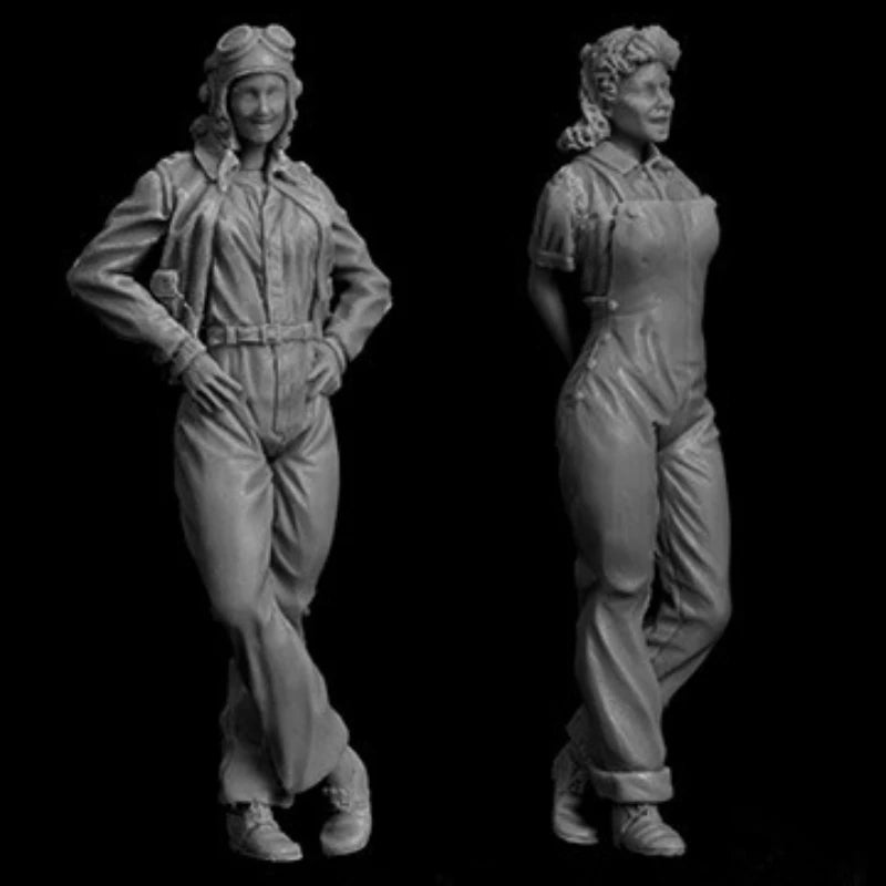 1/35 WWII American Female Pilot and Mechanic, 2 Figures, Resin Model Figure Kit, Unassembled and Unpainted