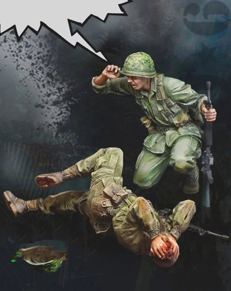 1/35 WWII US Soldier with Binoculars and Prone Attacker, 2 Figures, Resin Model Figure Kit, Unassembled and Unpainted