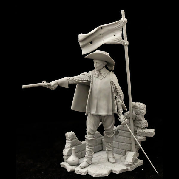 75mm Napoleonic French Officer with Flag and Rifle, Resin Model Figure Kit, Unassembled and Unpainted