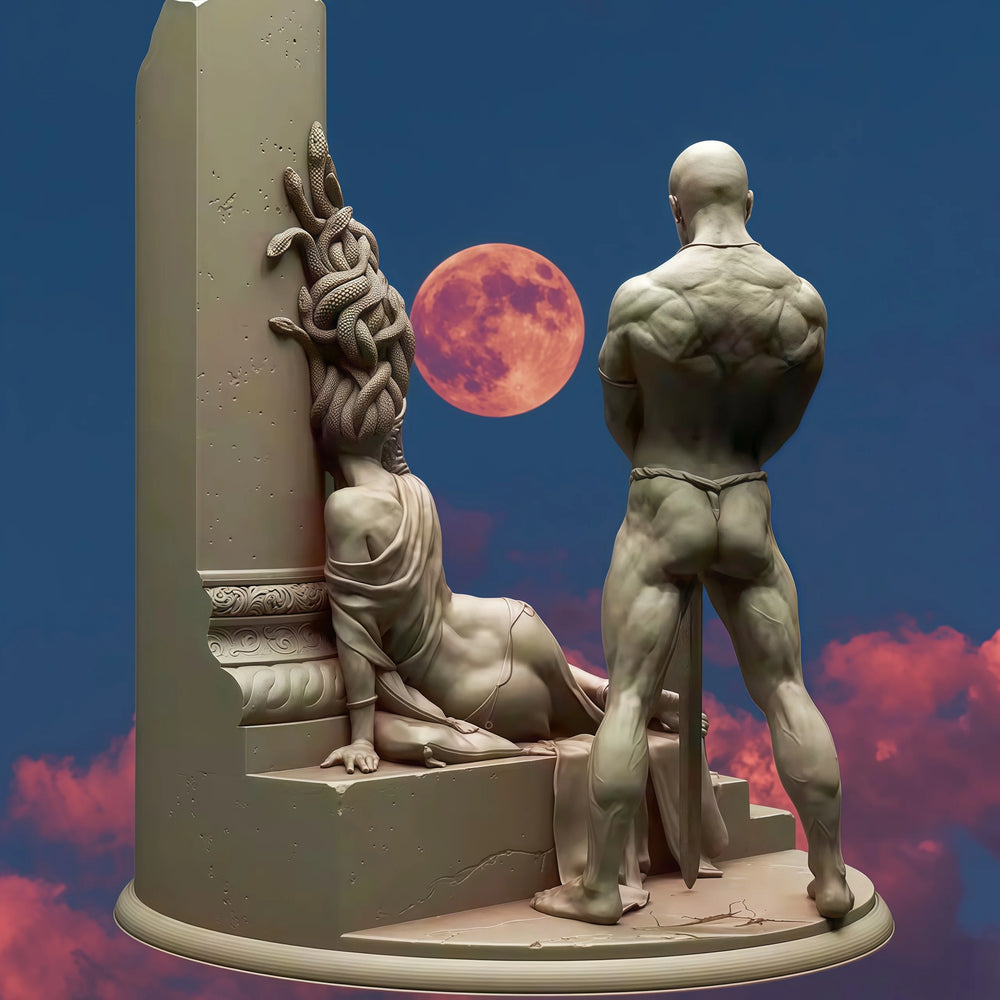 1/24 Swordsman and Medusa, 2 Figures, Resin Model Figure Kit, Fantasy Theme, Unassembled and Unpainted