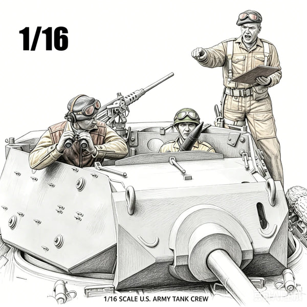 1/16 WWII US Tank Crew Operating Turret Gun, 3 Figures, Resin Model Figure Kit, Unassembled and Unpainted