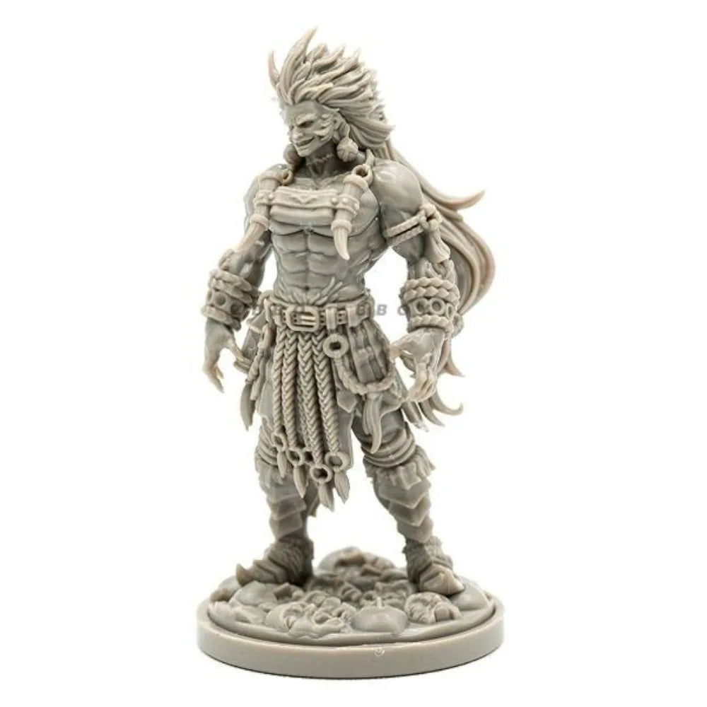 38mm Barbarian Woman with Long Hair and Fringe Skirt, Resin Model Figure Kit, Fantasy Theme, Unassembled and Unpainted