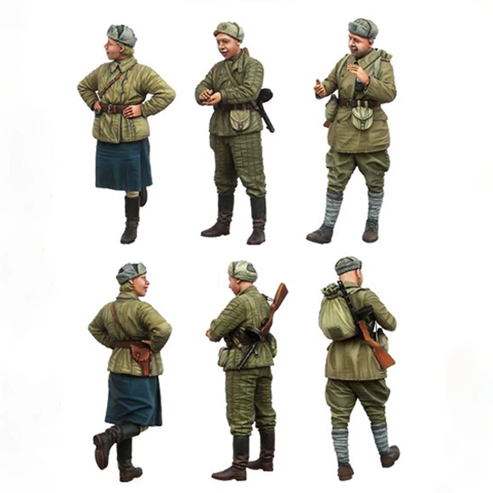 1/35 WWII Soviet/Russian Soldiers, 3 Figures, Resin Model Figure Kit, Unassembled and Unpainted
