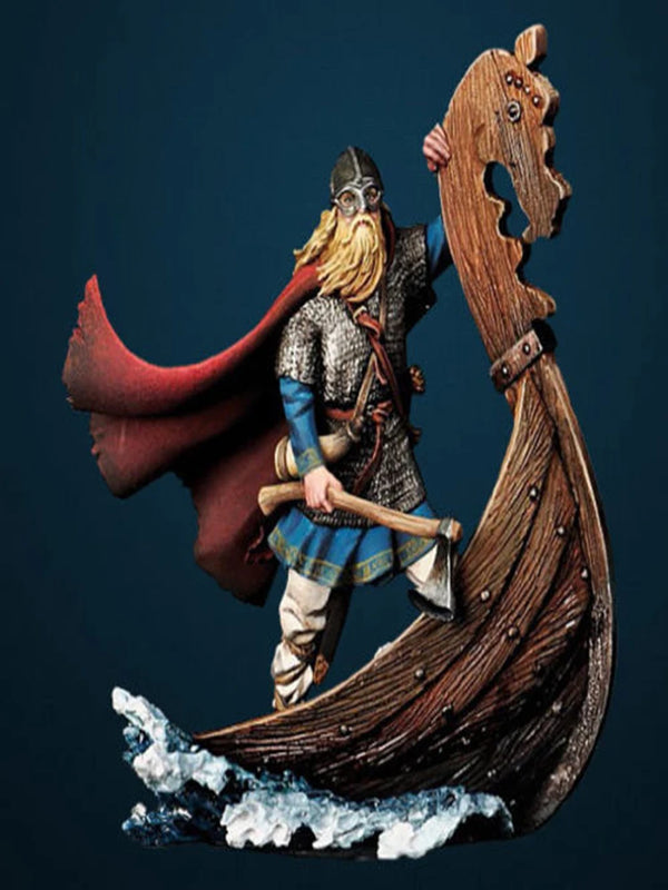 1/32 Medieval Viking Warrior with Drakkar Longboat, Resin Model Ship Kit, Unassembled and Unpainted