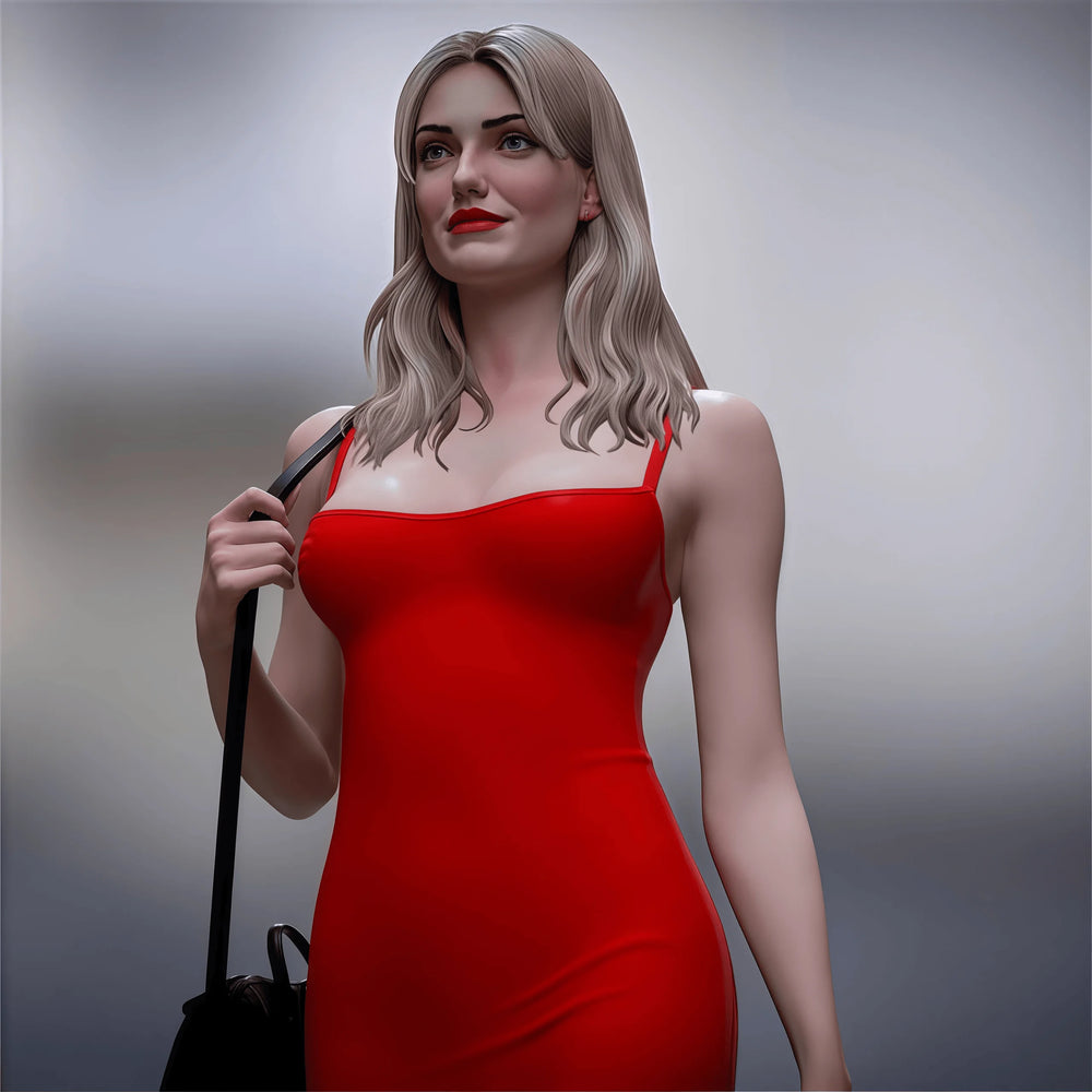 75mm Red Dress Pinup Girl, Resin Model Figure Kit, Unassembled and Unpainted