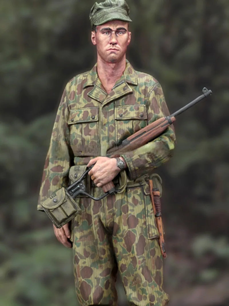 1/16 WWII US Soldier in Splinter Camo at Ready, Resin Model Figure Kit, Unassembled and Unpainted