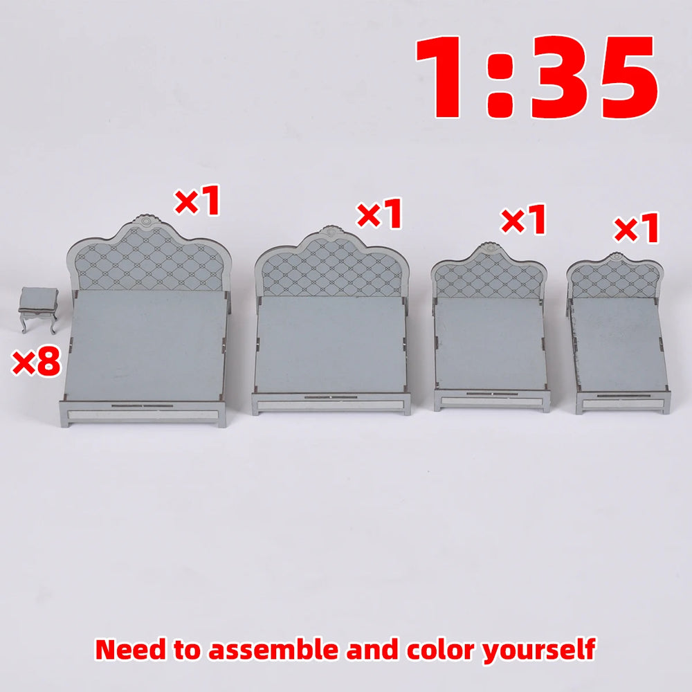 1/35 Modern Bedroom Furniture Set, Resin Model Diorama Kit, Unassembled and Unpainted