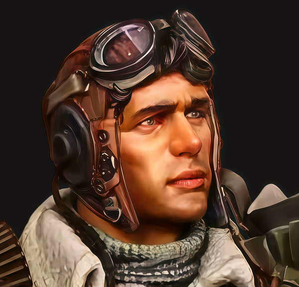 1/10 WWII Fighter Pilot with Aviator Goggles, Resin Model Bust Kit, Unassembled and Unpainted