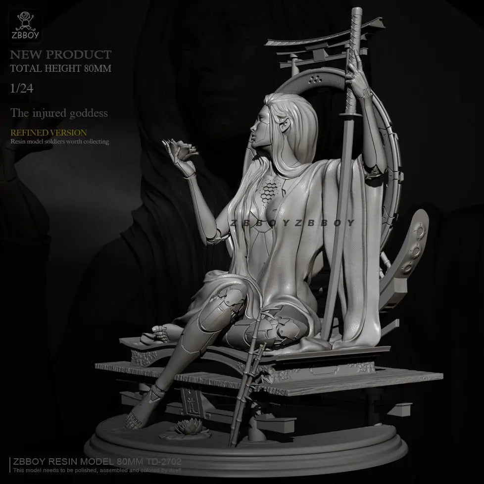 80mm Mechanical Female Warrior, Resin Model Figure Kit, Fantasy Theme, Unassembled and Unpainted
