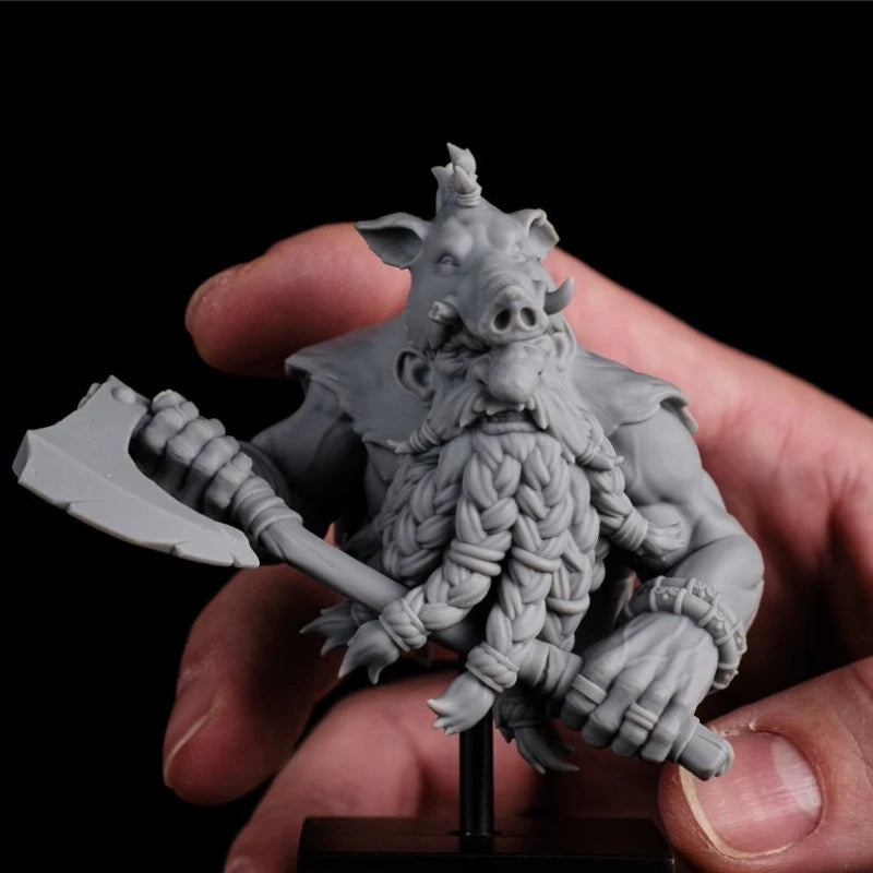 60mm Boarhead Dwarf Berserker, Resin Model Bust Kit, Fantasy Theme, Unassembled and Unpainted