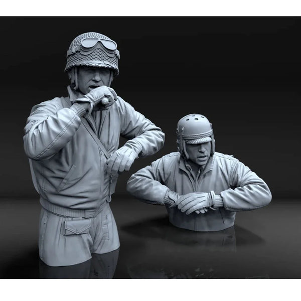 1/16 WWII U.S. Tank Commander with Goggles and Crew, 2 Figures, Resin Model Figure Kit, Unassembled and Unpainted