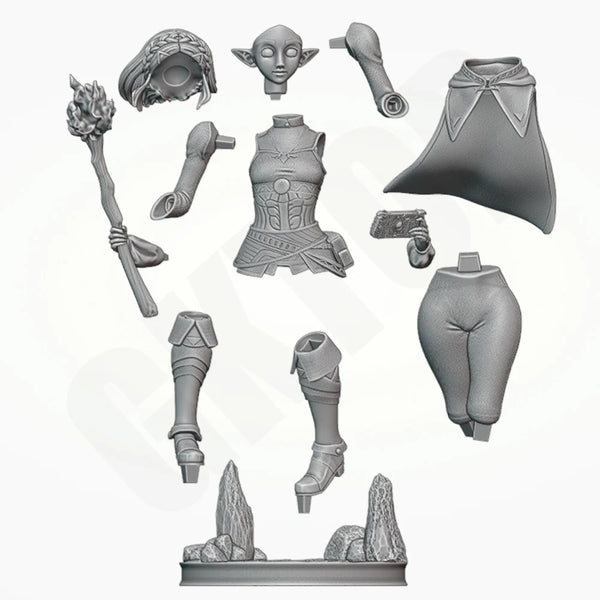 1/24 Female Sorceress with Flaming Staff and Potions, Resin Model Figure Kit, Fantasy Theme, Unassembled and Unpainted