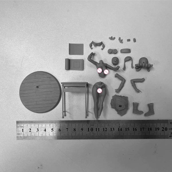 1/24 Girl with Pink Hair at Computer, Resin Model Figure Kit, Anime Theme, Unassembled and Unpainted