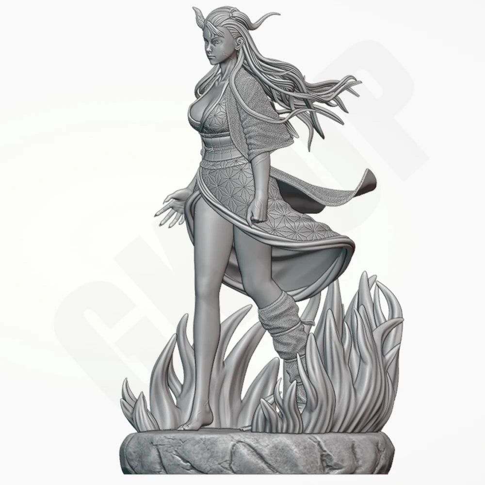 1/24 Fire Elf Sorceress on Flaming Base, Resin Model Figure Kit, Fantasy Theme, Unassembled and Unpainted