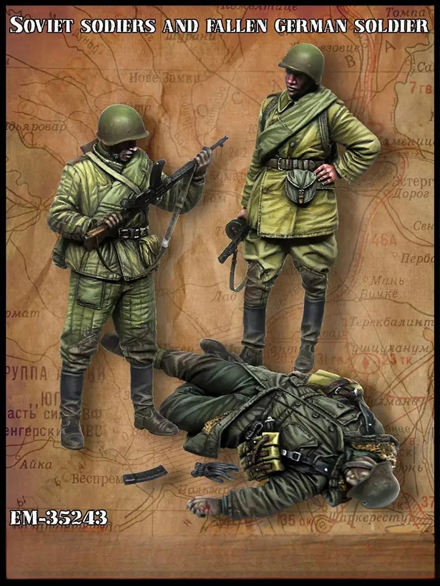 1/35 WWII Soviet & German Combat Scene, 3 Figures, Resin Model Figure Kit, Unassembled and Unpainted