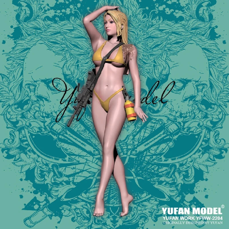 1/35 Long-Haired Pin-up with Pistol and Heels, Resin Model Figure Kit, Unassembled and Unpainted